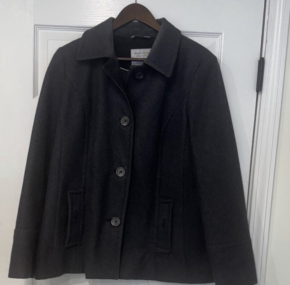 Nautica Women’s Wool Blend Coat Pea Coat Gray Size L